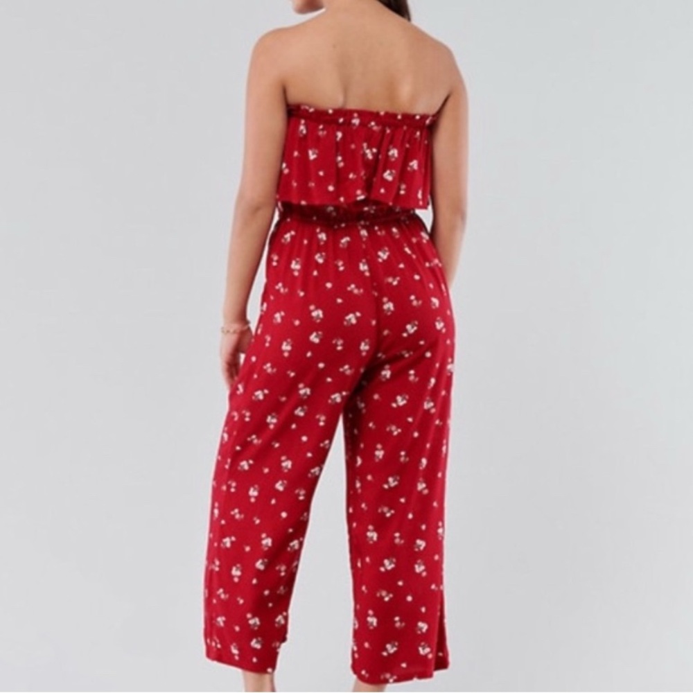 🆕 Hollister • Red • Strapless • Floral Jumpsuit